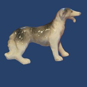 VTG Porcelain Borzoi Russian Wolfhound Dog Figurine Japan 1960s Black and White